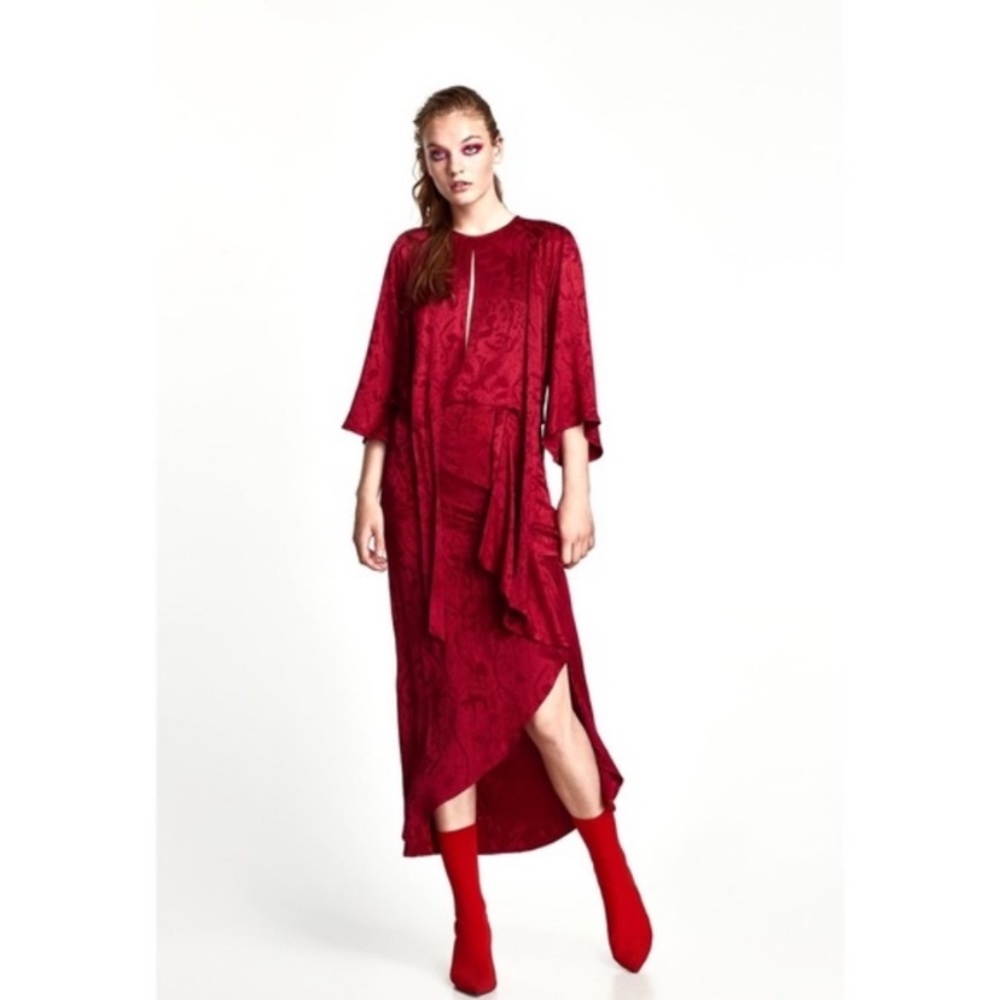 Zara Jacquard Midi Dress in Red